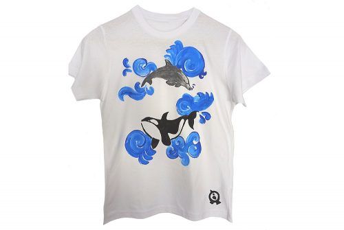 Camiseta pintada a mano Delfin y Orca
