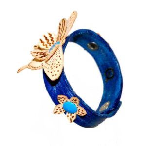 Brazalete de cuero azul mariposa