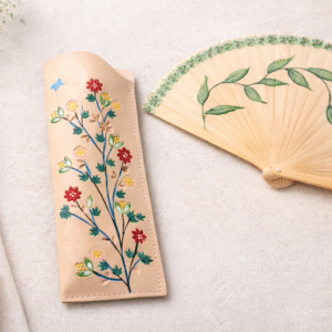 Funda de abanico en cuero Ramo de flores