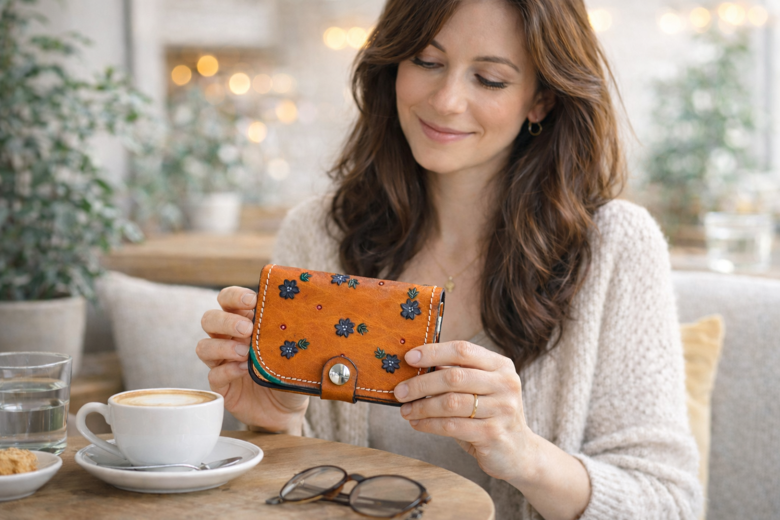 Cartera de cuero Flores al Atardecer