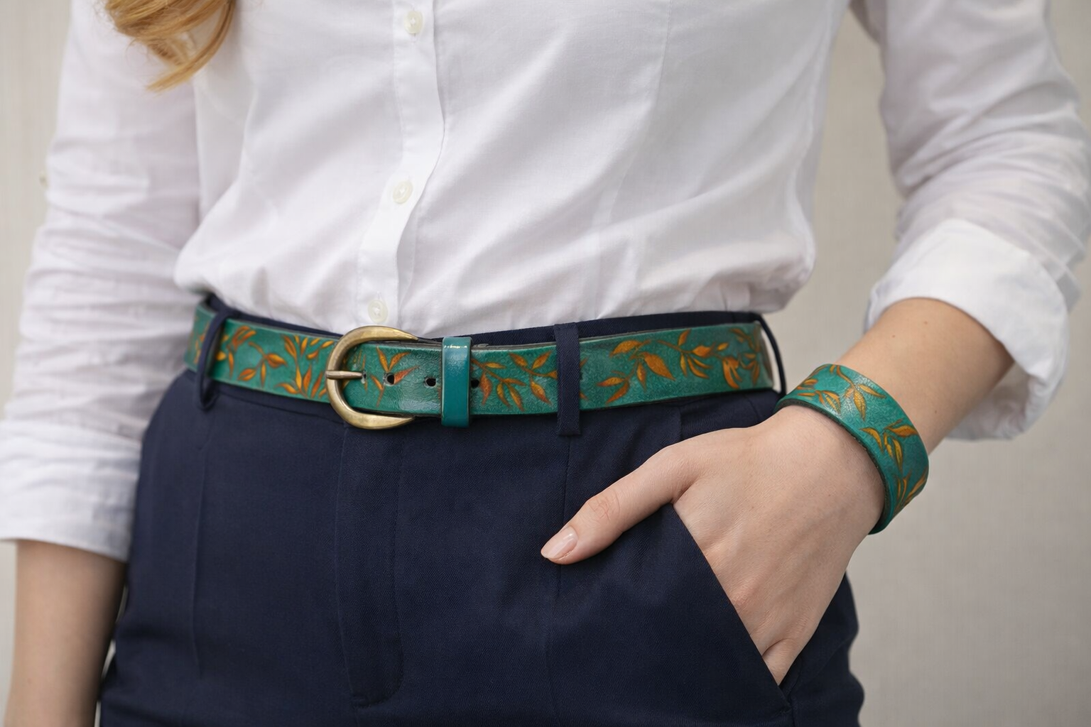 Cinturón de cuero bambú