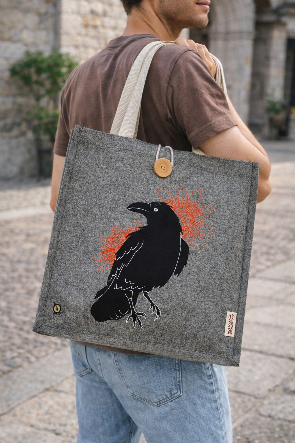 Bolsa de tela Cuervo Floral