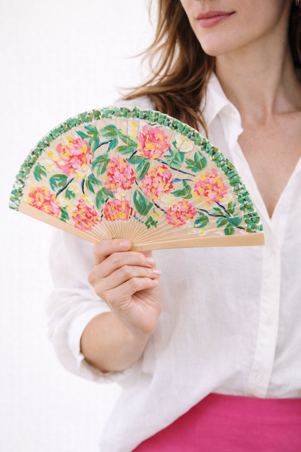 Abanico floral pintado a mano