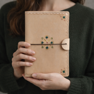 Cuaderno de cuero natural repujado y pintado a mano