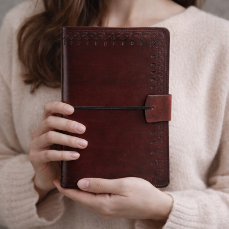 Cuaderno de cuero repujado caoba