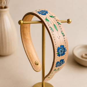 Diadema de cuero Jardín Azul
